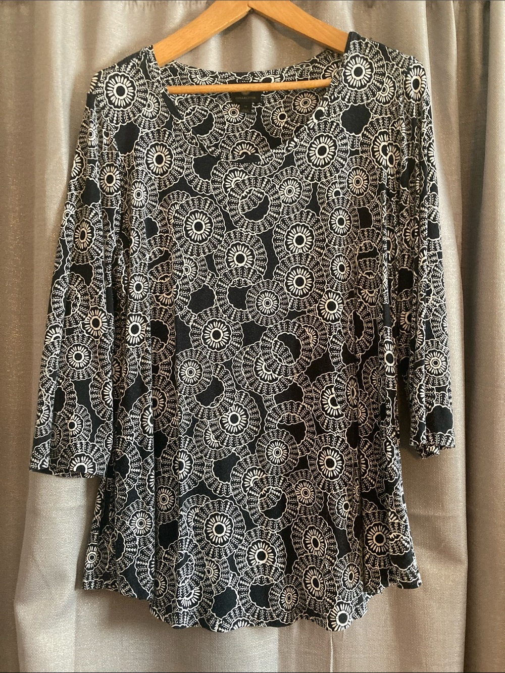 JM Collection Black & White Floral Medallion Tunic